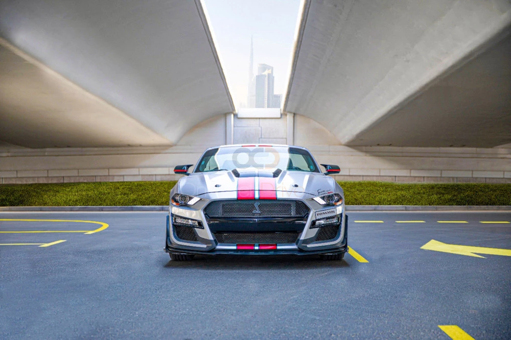 Silver Ford Mustang EcoBoost Convertible V4 2019 for rent in Dubai 2